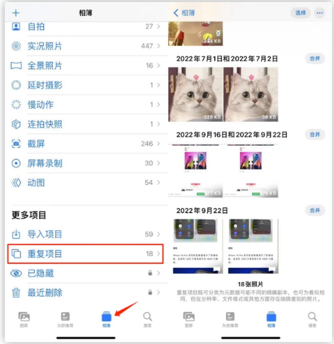 新沂苹果手机维修分享iOS 16 中相册重复项目功能使用方法 